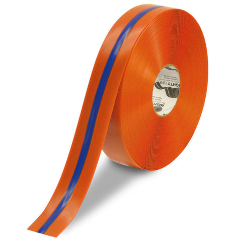 2" Orange Tape with Blue Center Line - 100'  Roll