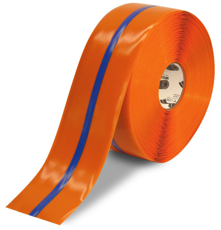 4" Orange Floor Marking Tape w/ Blue Stripe