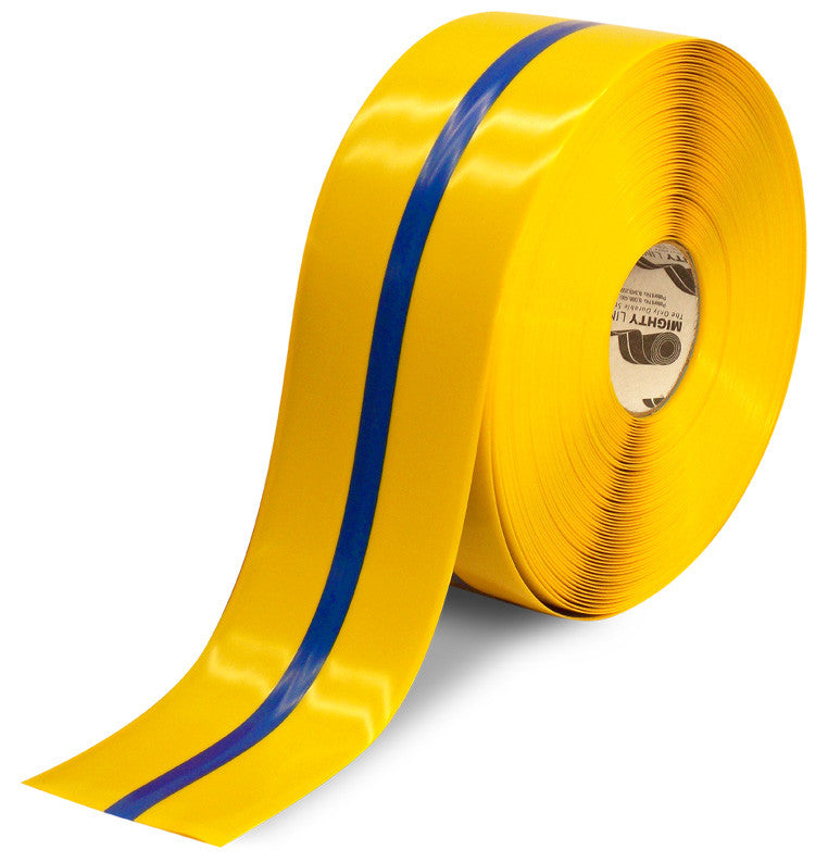 4" Yellow Tape with Blue Center Line